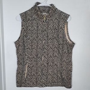 Charter Club Women's M Zip Vest Sweater/Fleece Quilted Lined Black Beige Warm